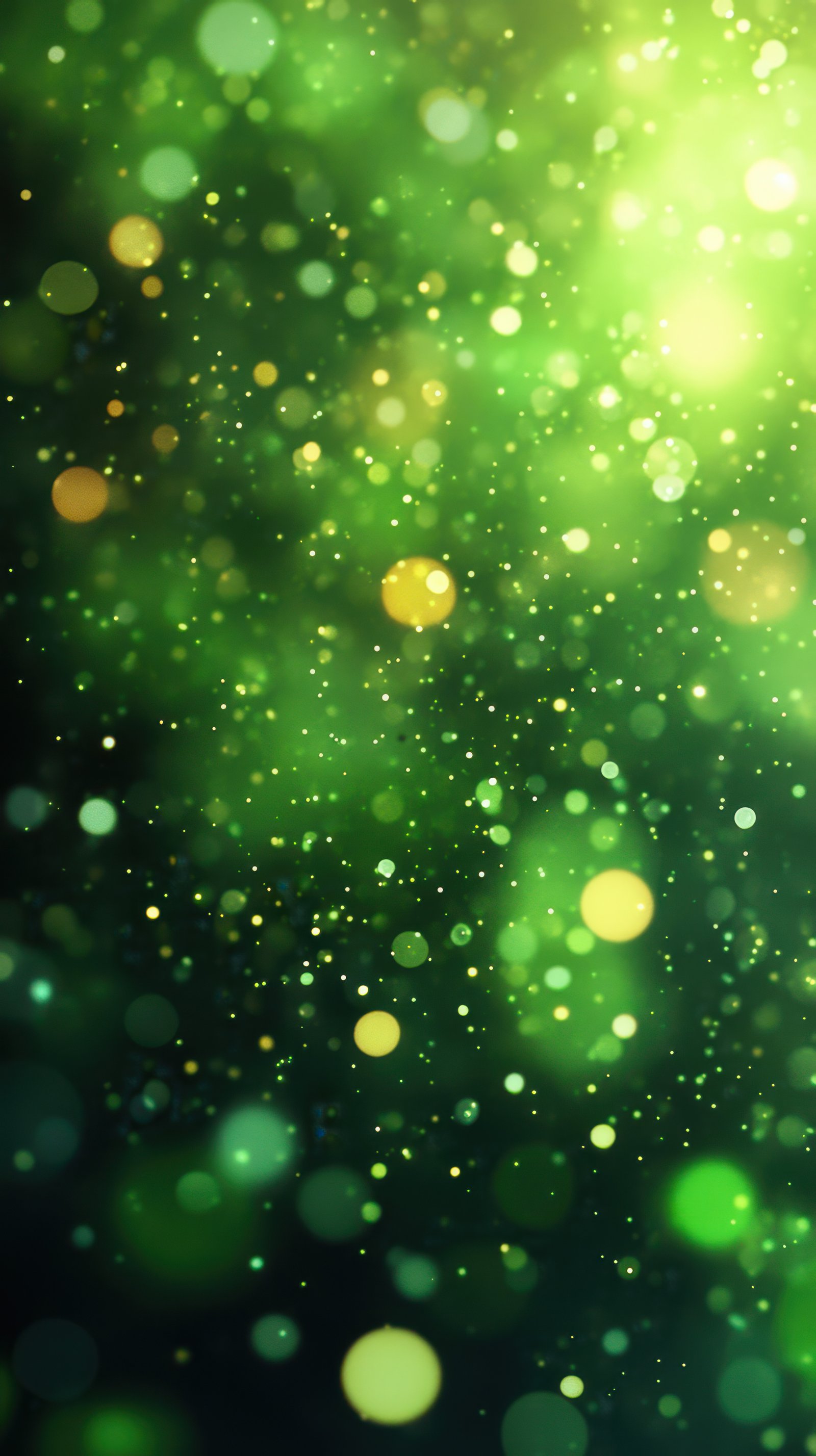 Vibrant green bokeh with hints of yellow creates a dreamy, atmospheric background suitable for various designs